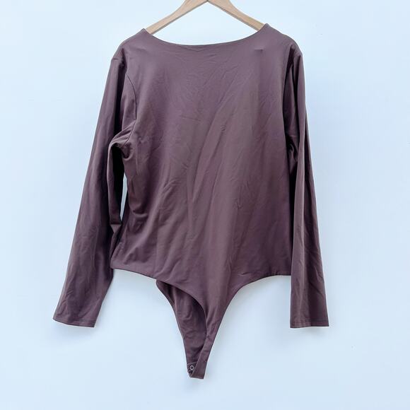 Nuuds Bodysuit Plus Size Brown Mocha Long Sleeve Scoop Neck Stretchy XXXL 3X - Picture 4 of 7